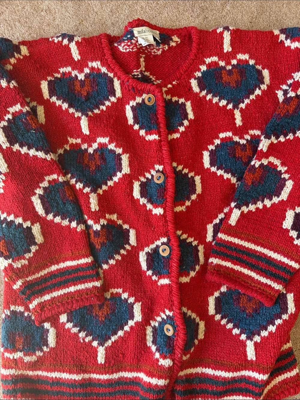 MFA Boston Vintage blanket jacket hearts valentines wool grandma cottage